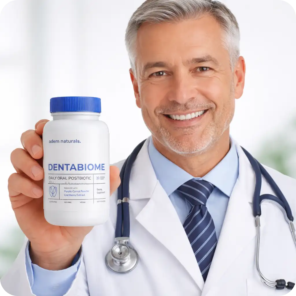 DentaBiome bottle held by a healthcare professional